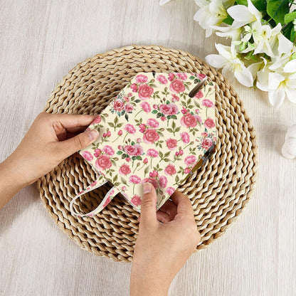 Pink Floral Tissue Box Cover Square Leather Flower Tissue Box Holder Rose Leaves Waterproof Facial Paper Organizer Dispenser for Bathroom Bedroom Kitchen Vanity Home Car Desk Countertop