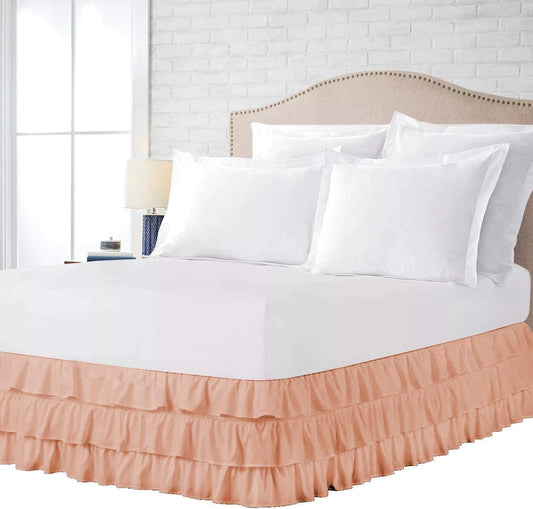 Multi-Ruffle Bed Skirt, Soft Multi Elastic Dust Ruffles with Wrap Around Bed Skirt Easy Fit with 18 Inch Drop 100% Cotton 800 Thread Count (California King, Peach)