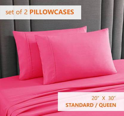 Pillow Case Set of 2 Double Brushed Microfiber Soft & Easy Care Pillowcases (Pink, Standard/Queen 20x30)