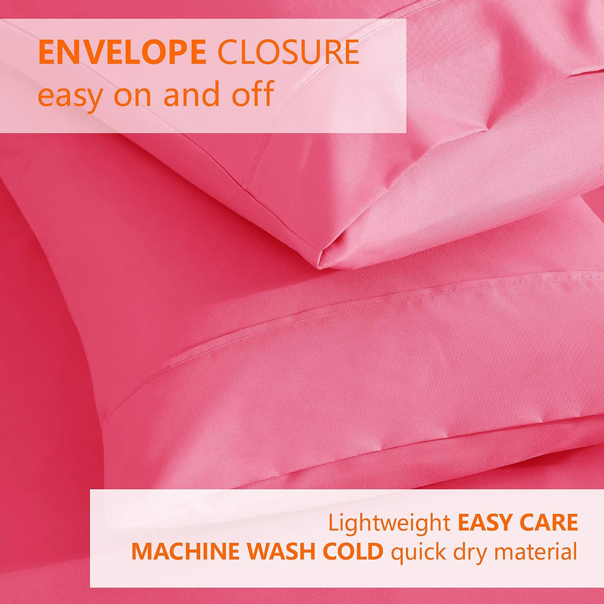 Pillow Case Set of 2 Double Brushed Microfiber Soft & Easy Care Pillowcases (Pink, Standard/Queen 20x30)