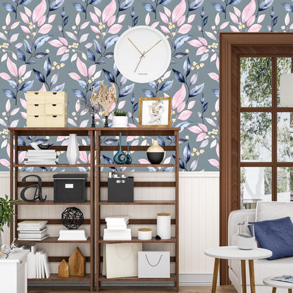 Pink and Purple Leaf Peel and Stick Wallpaper 17.5"x 118"