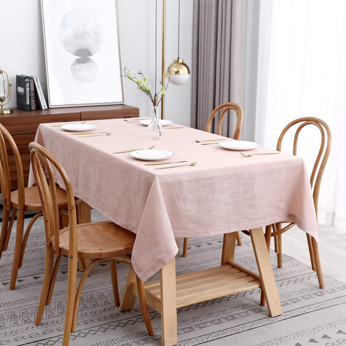 Lux Faux Linen Tablecloth with Slubby Yarn Textured Weaves Wrinkle Resistant Anti-Shrink Soft Table Cloth for Kitchen Dining Restaurant Tabletop Rectangle 60 x 120 Inch Blush
