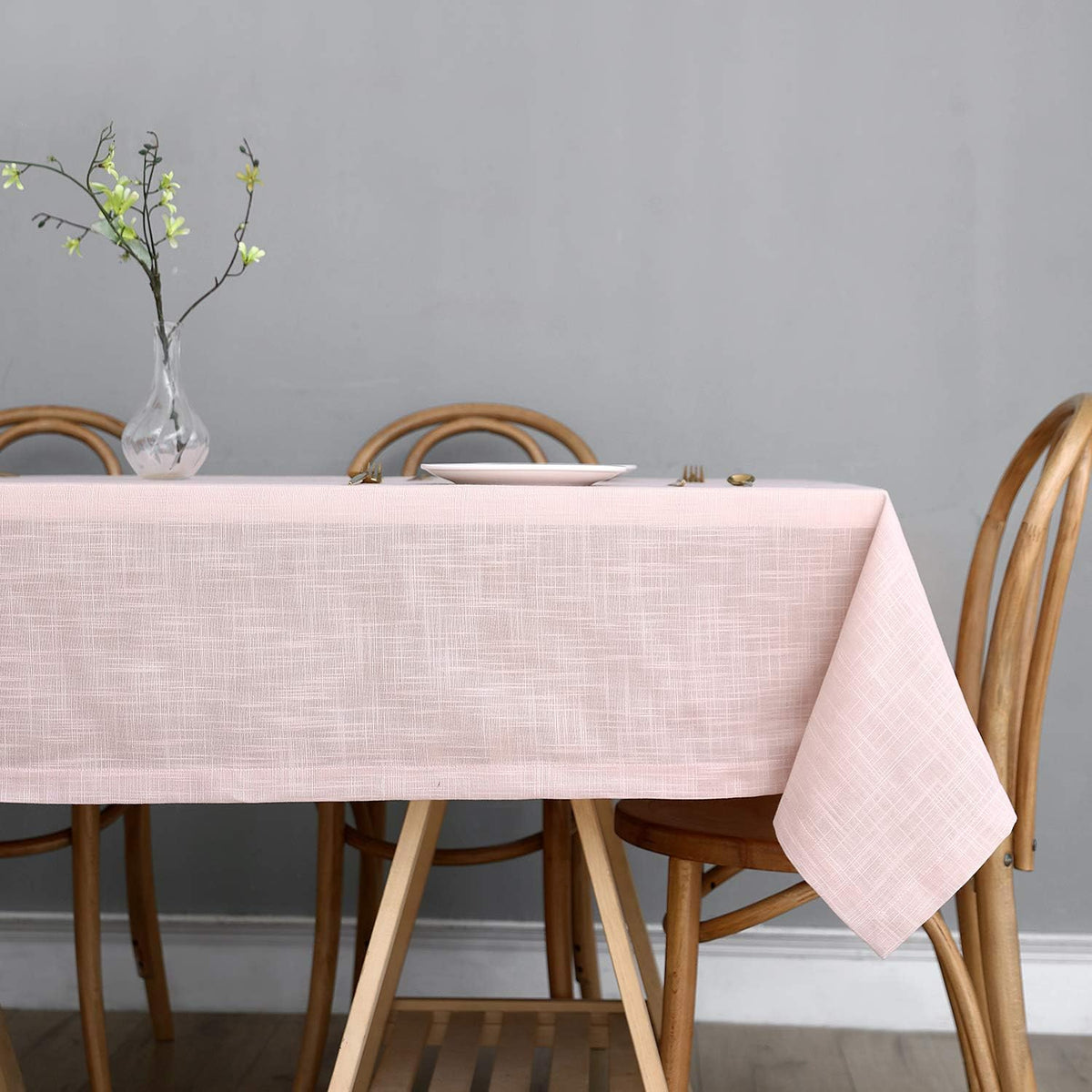 Lux Faux Linen Tablecloth with Slubby Yarn Textured Weaves Wrinkle Resistant Anti-Shrink Soft Table Cloth for Kitchen Dining Restaurant Tabletop Rectangle 60 x 120 Inch Blush