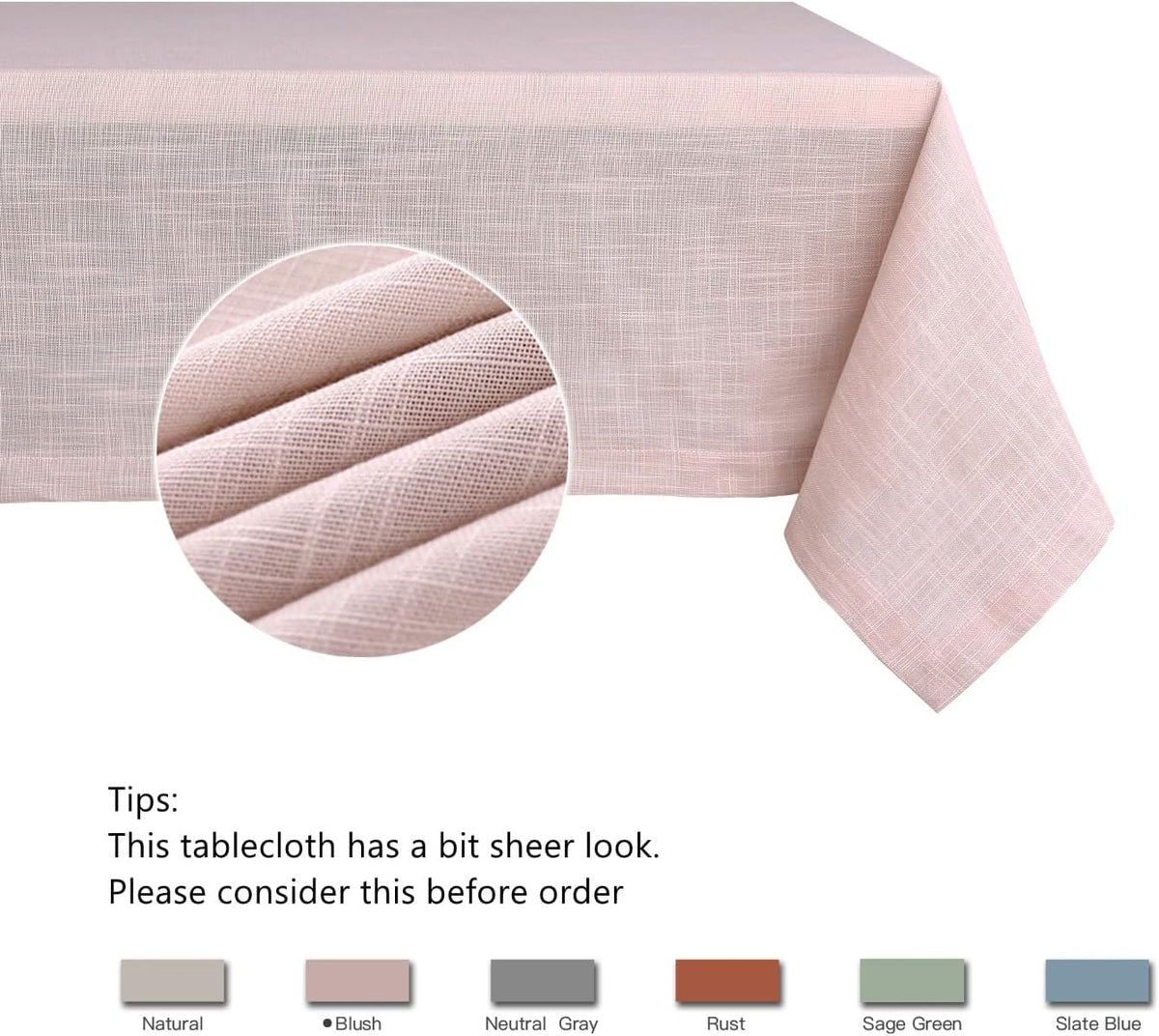Lux Faux Linen Tablecloth with Slubby Yarn Textured Weaves Wrinkle Resistant Anti-Shrink Soft Table Cloth for Kitchen Dining Restaurant Tabletop Rectangle 60 x 120 Inch Blush