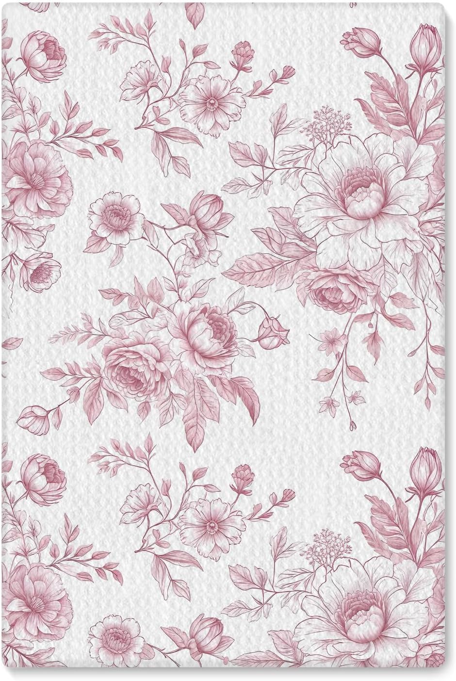 Pink Floral Kitchen Towel, 16x24 Inch, Polyester, Pink and White, Bordered, Casual, 1 Count