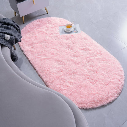 Fluffy Bedroom Rug, Small Oval Area Rugs, Pink Shag Bedside Carpet for Kids Room Nursery Dorm Cute Fuzzy Indoor Decor for Boy and Girl, 2.6 x 5.3 Feet