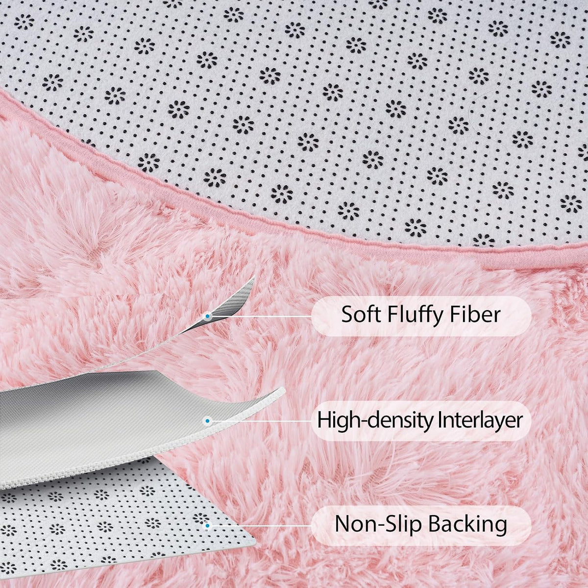 Fluffy Bedroom Rug, Small Oval Area Rugs, Pink Shag Bedside Carpet for Kids Room Nursery Dorm Cute Fuzzy Indoor Decor for Boy and Girl, 2.6 x 5.3 Feet