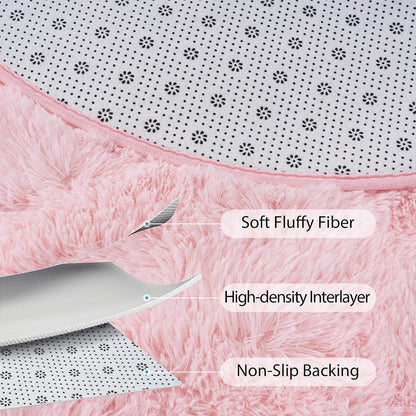 Fluffy Bedroom Rug, Small Oval Area Rugs, Pink Shag Bedside Carpet for Kids Room Nursery Dorm Cute Fuzzy Indoor Decor for Boy and Girl, 2.6 x 5.3 Feet