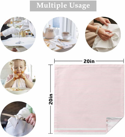Cloth Napkins Set of 1 Pink Stripe 20x20 Inch Washable Dinner Napkin Stripe Pink White Reusable Soft Table Napkins for Party Wedding Restaurant Hotel