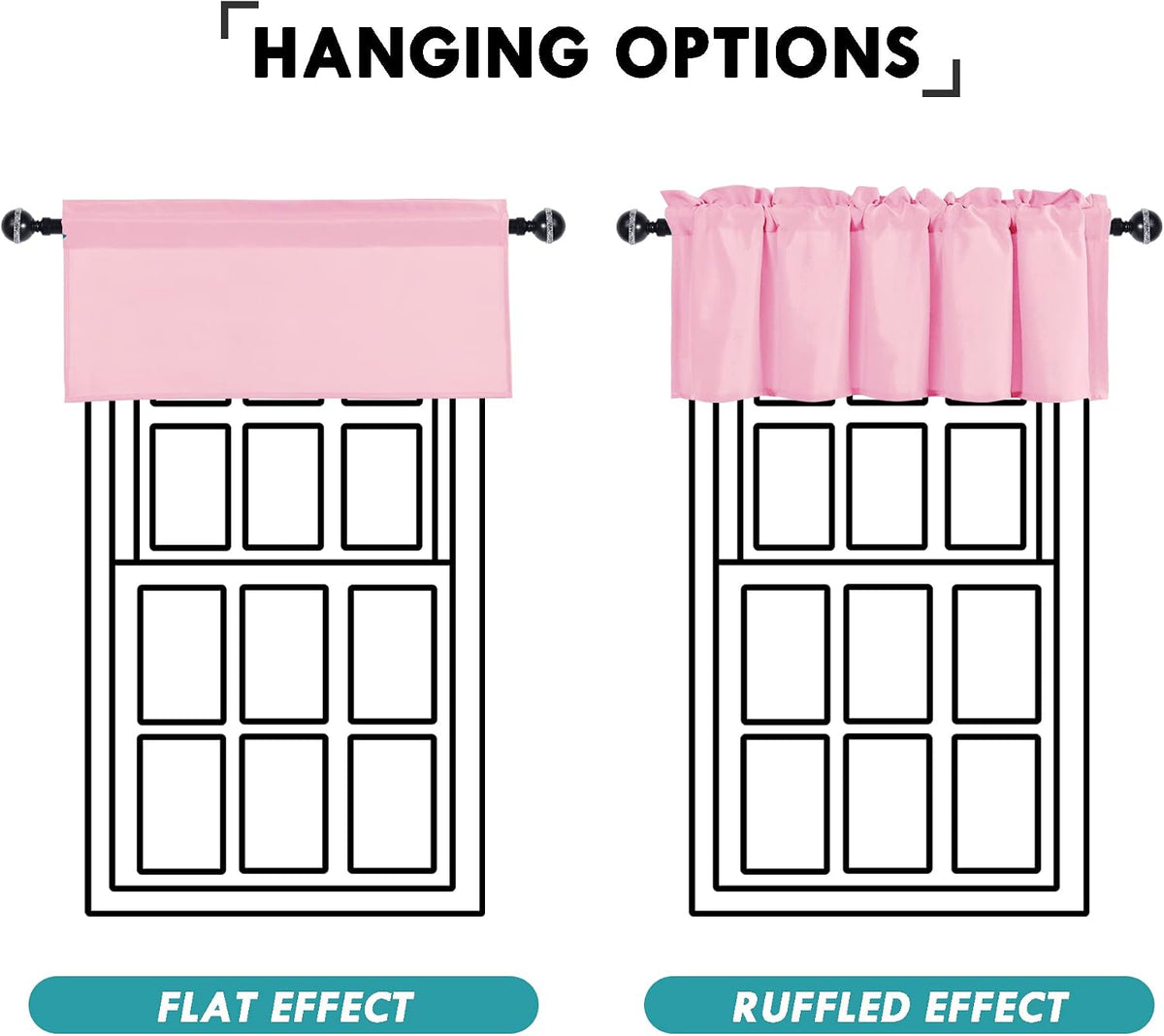 Pink Valance Curtains for Window 1 Panel, 52 x 18 Inches