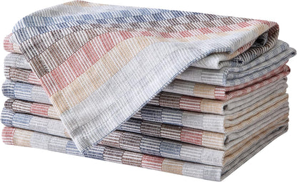 Home Bargains Plus Chester Blue and Terracotta Fabric Napkins, Set of 8, Multicolor Geometric Striped Woven Cotton-Blend Easy Care Cloth Napkins