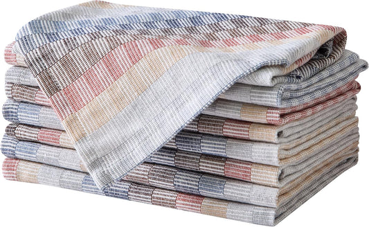 Home Bargains Plus Chester Blue and Terracotta Fabric Napkins, Set of 8, Multicolor Geometric Striped Woven Cotton-Blend Easy Care Cloth Napkins