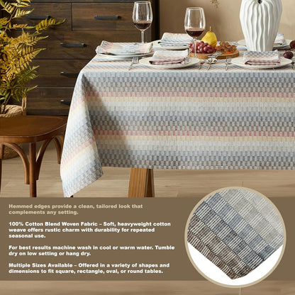 Home Bargains Plus Chester Blue and Terracotta Fabric Napkins, Set of 8, Multicolor Geometric Striped Woven Cotton-Blend Easy Care Cloth Napkins