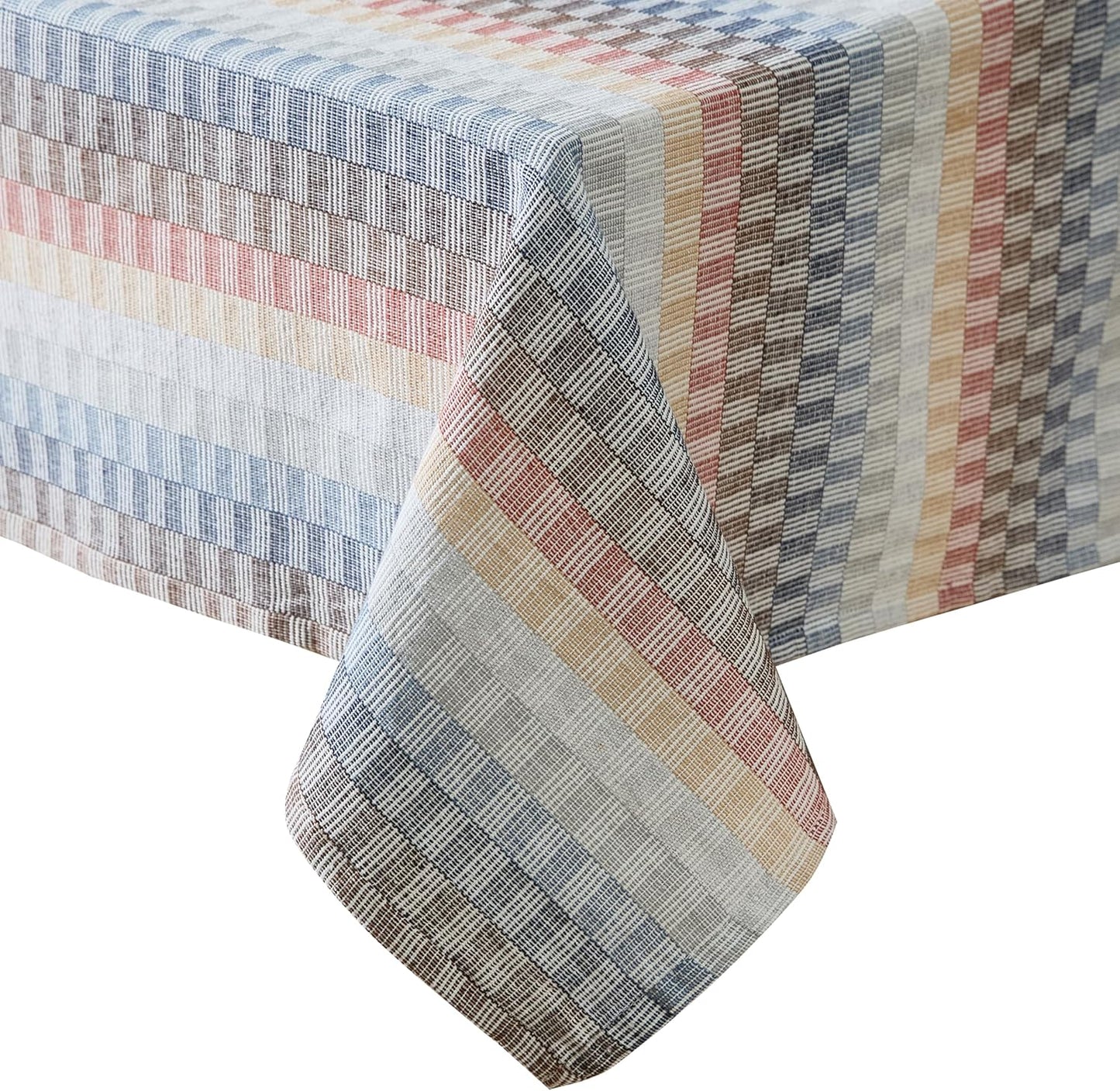 Home Bargains Plus Chester Blue and Terracotta Fabric Napkins, Set of 8, Multicolor Geometric Striped Woven Cotton-Blend Easy Care Cloth Napkins
