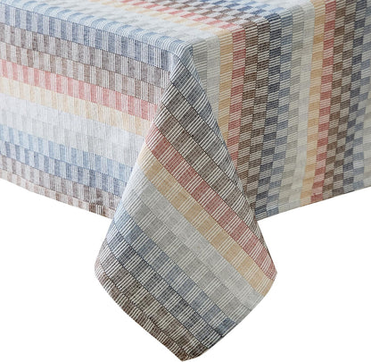 Home Bargains Plus Chester Blue and Terracotta Fabric Napkins, Set of 8, Multicolor Geometric Striped Woven Cotton-Blend Easy Care Cloth Napkins