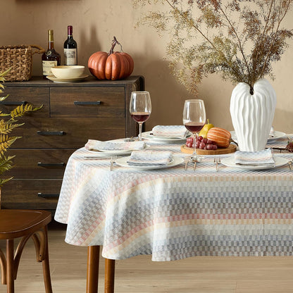 Home Bargains Plus Chester Blue and Terracotta Fabric Napkins, Set of 8, Multicolor Geometric Striped Woven Cotton-Blend Easy Care Cloth Napkins