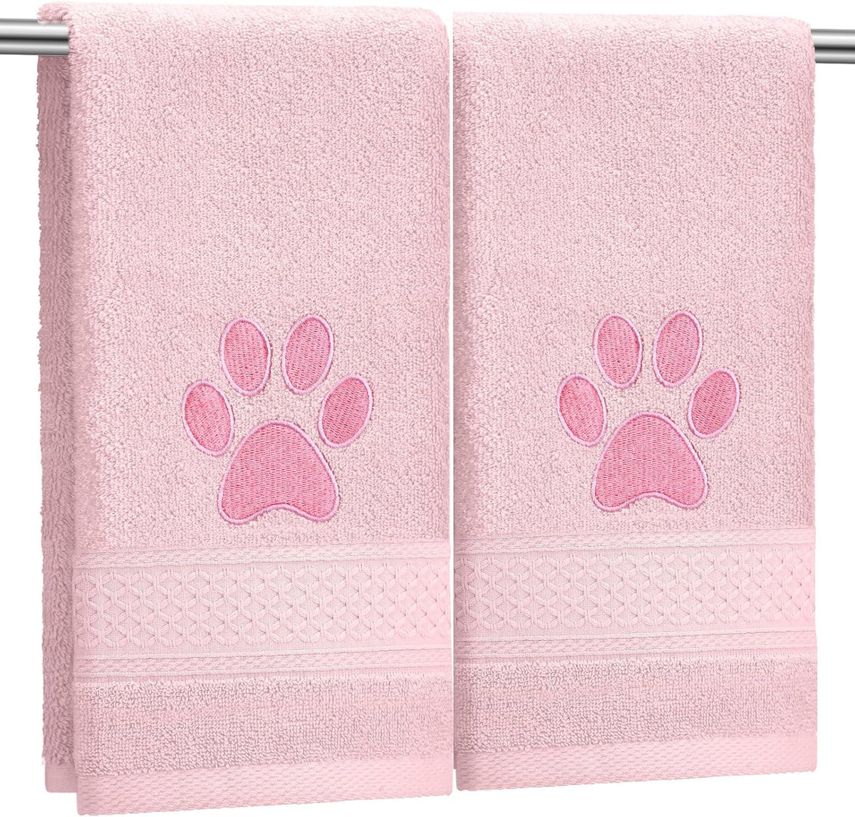 2 Pcs Dog Paw Hand Towels for Bathroom 13x29 in Cotton, Pink