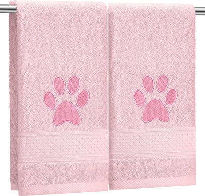 2 Pcs Dog Paw Hand Towels for Bathroom 13x29 in Cotton, Pink