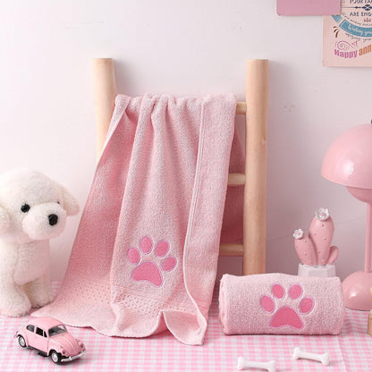 2 Pcs Dog Paw Hand Towels for Bathroom 13x29 in Cotton, Pink