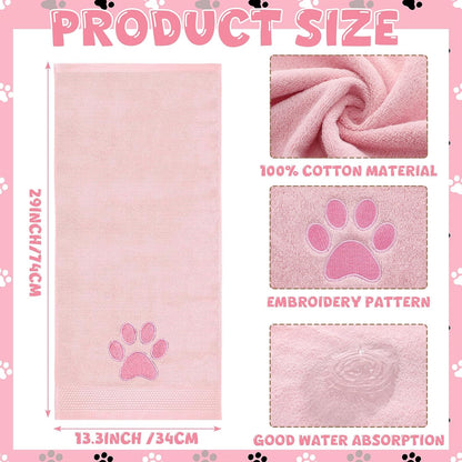 2 Pcs Dog Paw Hand Towels for Bathroom 13x29 in Cotton, Pink