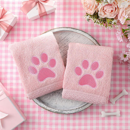 2 Pcs Dog Paw Hand Towels for Bathroom 13x29 in Cotton, Pink