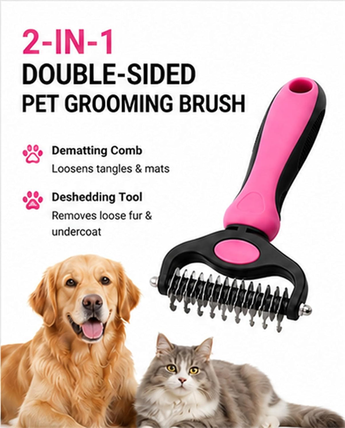 Professional Deshedding Tool Dogs & Cats - Gentle, Efficient & Fur, Pet Grooming Brush, Dog & Cat Grooming Tool，Pink：Small