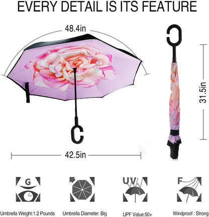 Inverted Umbrella, 40/49/56 Inch Windproof Double Layer