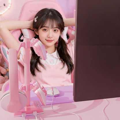 RGB Gaming Headphones Stand with 2 USB Ports, Pink Headset Stand with 10 Light Modes and Non-Slip Rubber, Suitable for PC Desk Accessories Gamers Gift(Pink)