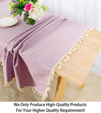 Pink & Purple Embroidered Tablecloth 55"x102" - Buffalo Plaid, Cotton, Rectangular, Washable, Rustic Decor
