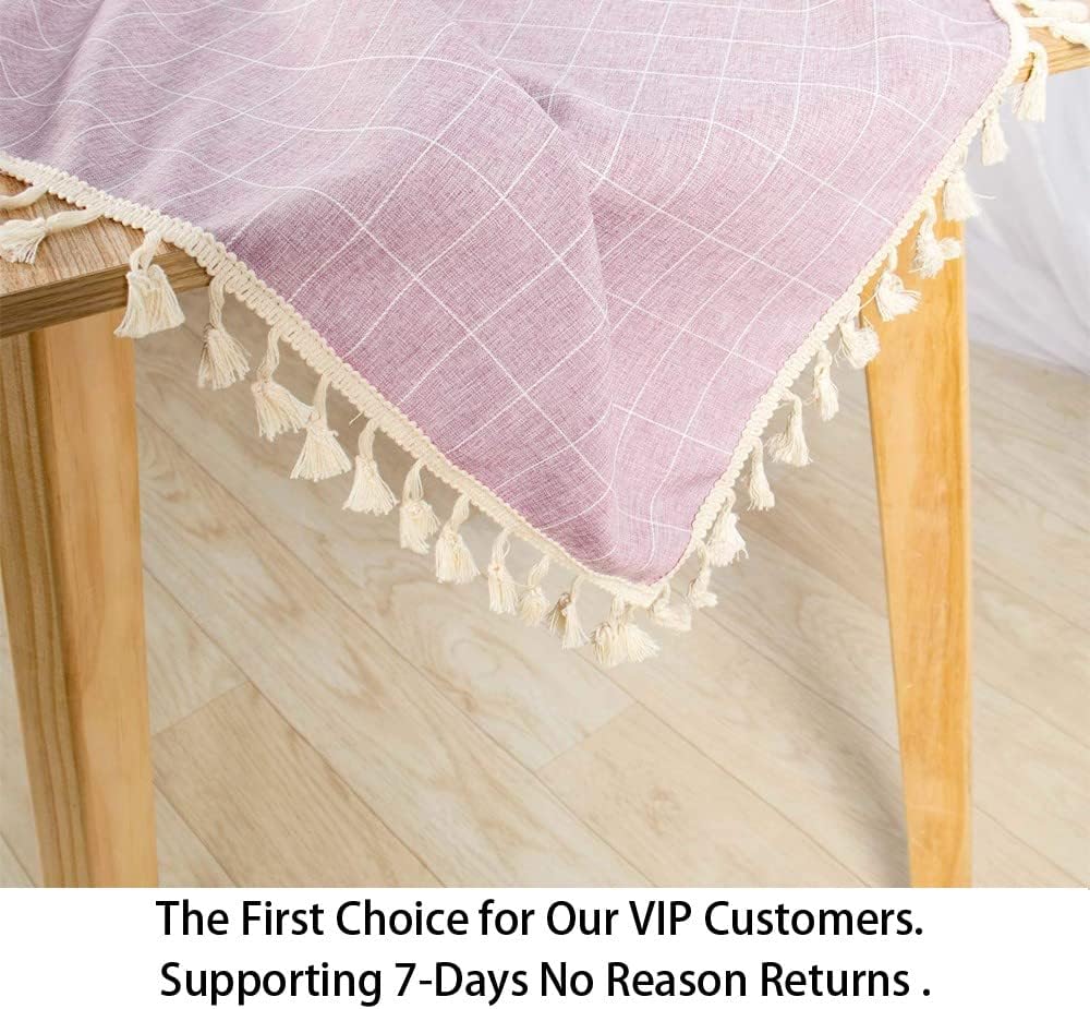 Pink & Purple Embroidered Tablecloth 55"x102" - Buffalo Plaid, Cotton, Rectangular, Washable, Rustic Decor