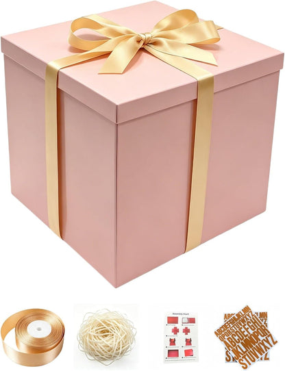 Large Pink Gift Box with Lid 12x12x10 Inches Birthday Box