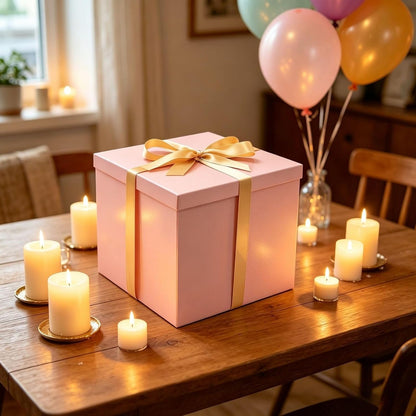 Large Pink Gift Box with Lid 12x12x10 Inches Birthday Box