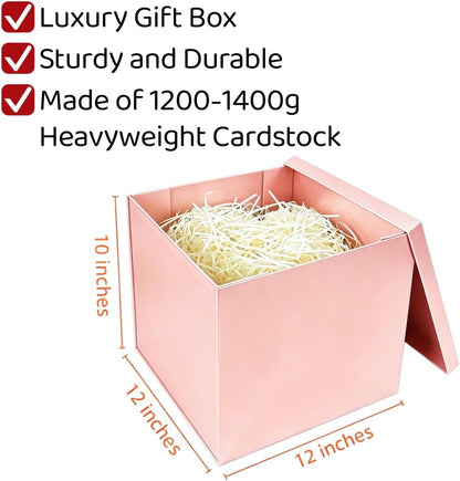 Large Pink Gift Box with Lid 12x12x10 Inches Birthday Box
