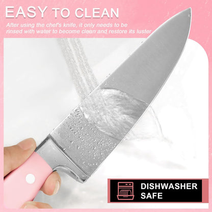 Pink Knife Set,14 Pieces Professional Kitchen Knife Set with Universal Knife Block, Super Sharp Knife Set with Ergonomic Handle Non-stick Stainless Steel Knife Block Set (Pink-14 Pieces)
