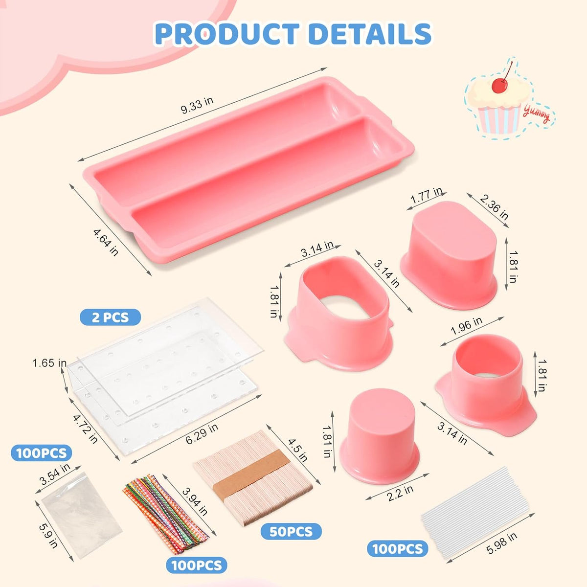 Cakesicle Cutter and Cake Pop Mold Set with Acrylic Stands, Tray, Sticks, Cellophane Bags & Ties – Complete Baking Kit for Home Party Wedding Desserts Pink