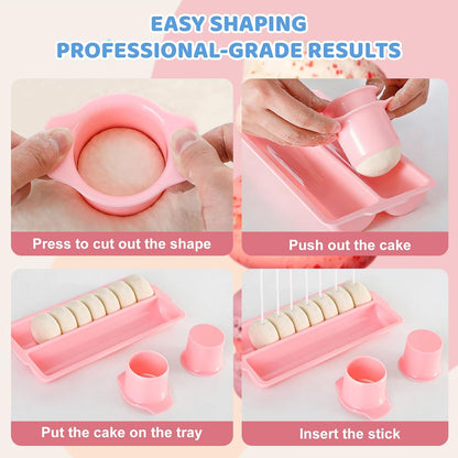 Cakesicle Cutter and Cake Pop Mold Set with Acrylic Stands, Tray, Sticks, Cellophane Bags & Ties – Complete Baking Kit for Home Party Wedding Desserts Pink