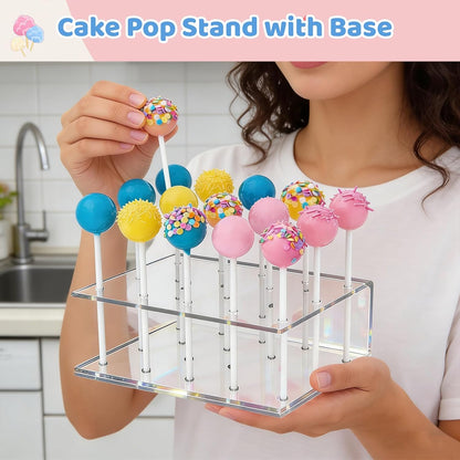 Cakesicle Cutter and Cake Pop Mold Set with Acrylic Stands, Tray, Sticks, Cellophane Bags & Ties – Complete Baking Kit for Home Party Wedding Desserts Pink