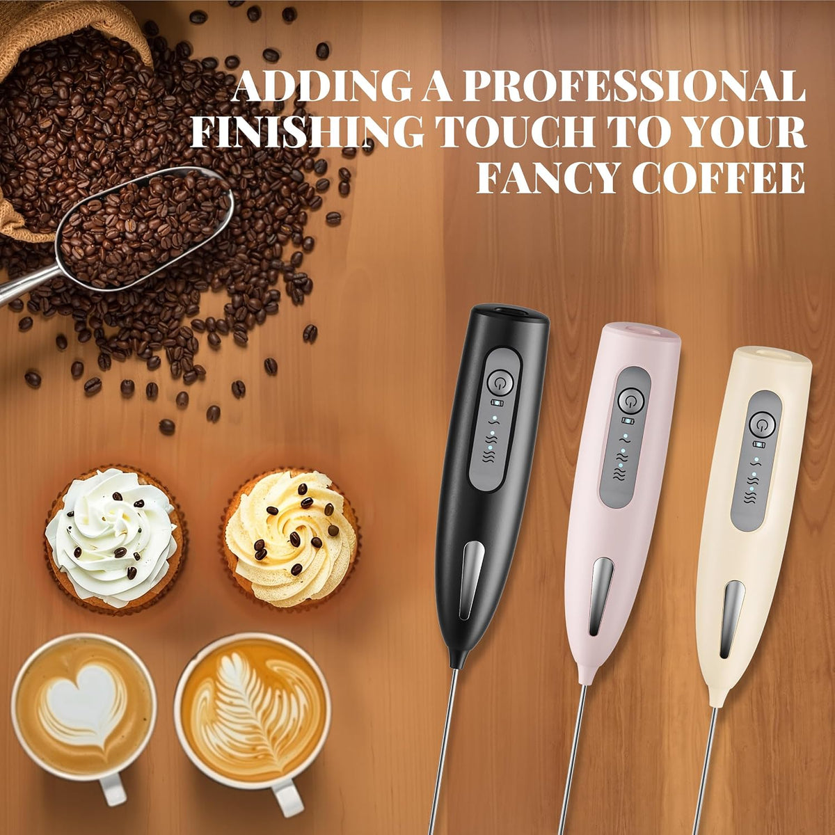 Electric Milk Frother, Three speed adjustment, USB Rechargeable Cordless Hand Blender with Sticky Stand Included, 304 stainless steel Egg Beater, Mixed Drinks, Coffee Stirrers (Pink set)
