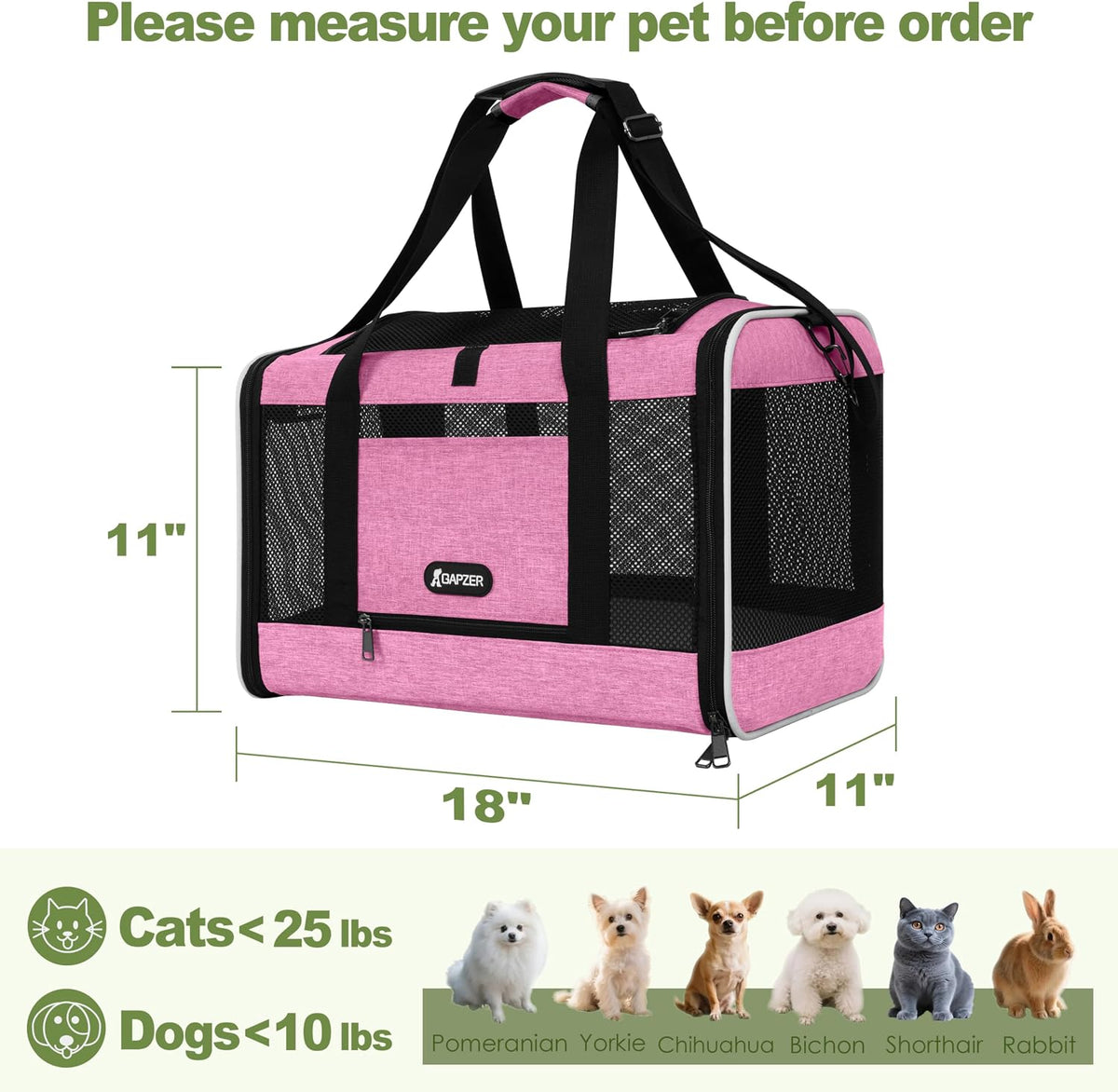 Cat Carrier 18x11x11 Delta Airline Approved, Pet Plane Travel Crate