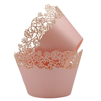 Cupcake Wrappers Pack of 50 Pink Filigree Artistic Bake Cake Paper Cups Little Vine Lace Laser Cut Liner Baking Cup Muffin Case Trays for Wedding Party Birthday Decoration -By KEIVA