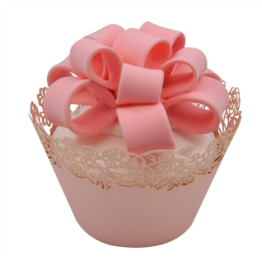 Cupcake Wrappers Pack of 50 Pink Filigree Artistic Bake Cake Paper Cups Little Vine Lace Laser Cut Liner Baking Cup Muffin Case Trays for Wedding Party Birthday Decoration -By KEIVA