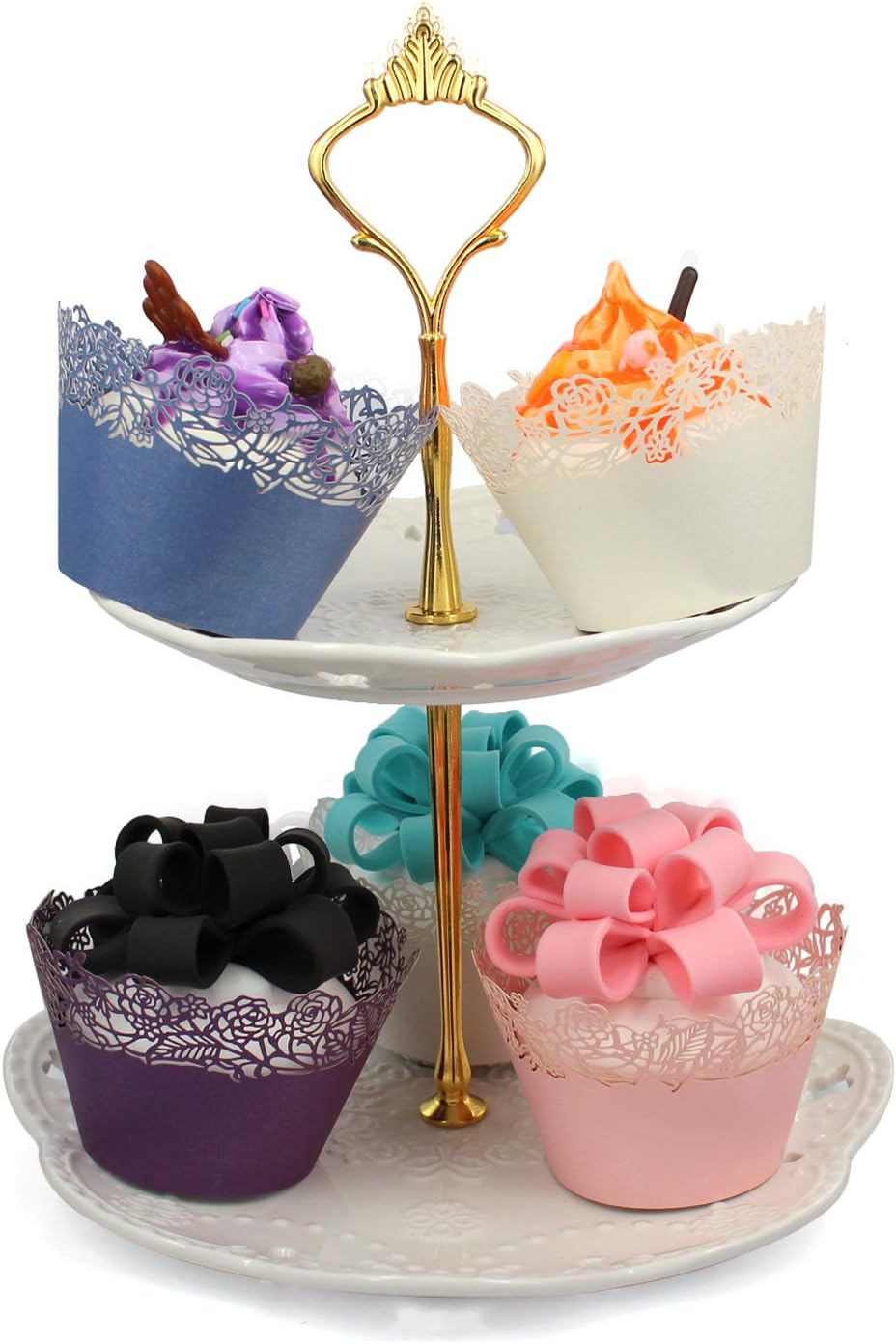 Cupcake Wrappers Pack of 50 Pink Filigree Artistic Bake Cake Paper Cups Little Vine Lace Laser Cut Liner Baking Cup Muffin Case Trays for Wedding Party Birthday Decoration -By KEIVA