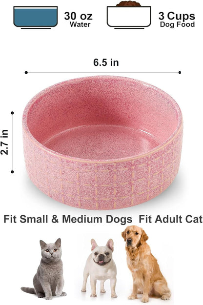 Ceramic Dog Bowls, 6.5inch Dog Food Bowls Water Bowl Dishes for Middle and Small Size Dogs, Pet Plates for Food, Pink