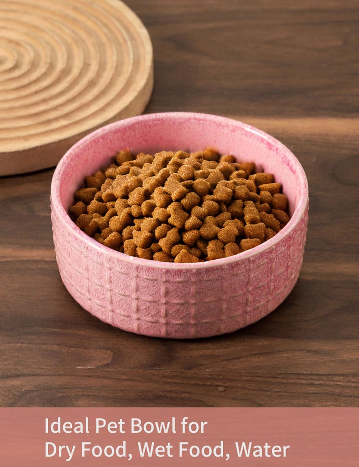 Ceramic Dog Bowls, 6.5inch Dog Food Bowls Water Bowl Dishes for Middle and Small Size Dogs, Pet Plates for Food, Pink