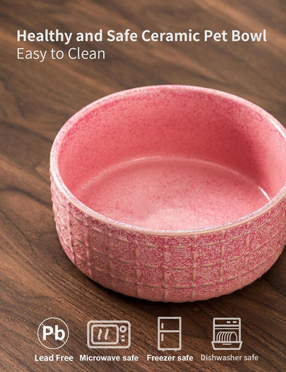 Ceramic Dog Bowls, 6.5inch Dog Food Bowls Water Bowl Dishes for Middle and Small Size Dogs, Pet Plates for Food, Pink