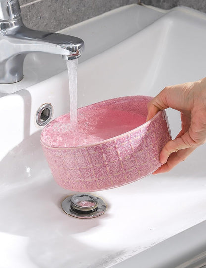 Ceramic Dog Bowls, 6.5inch Dog Food Bowls Water Bowl Dishes for Middle and Small Size Dogs, Pet Plates for Food, Pink