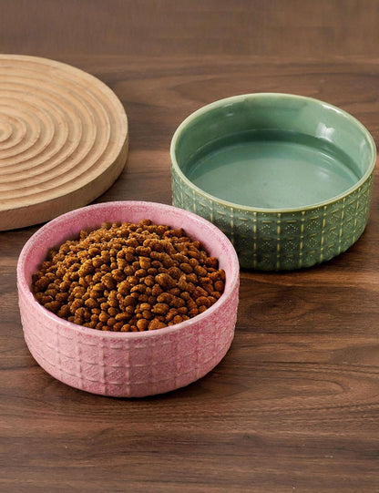 Ceramic Dog Bowls, 6.5inch Dog Food Bowls Water Bowl Dishes for Middle and Small Size Dogs, Pet Plates for Food, Pink