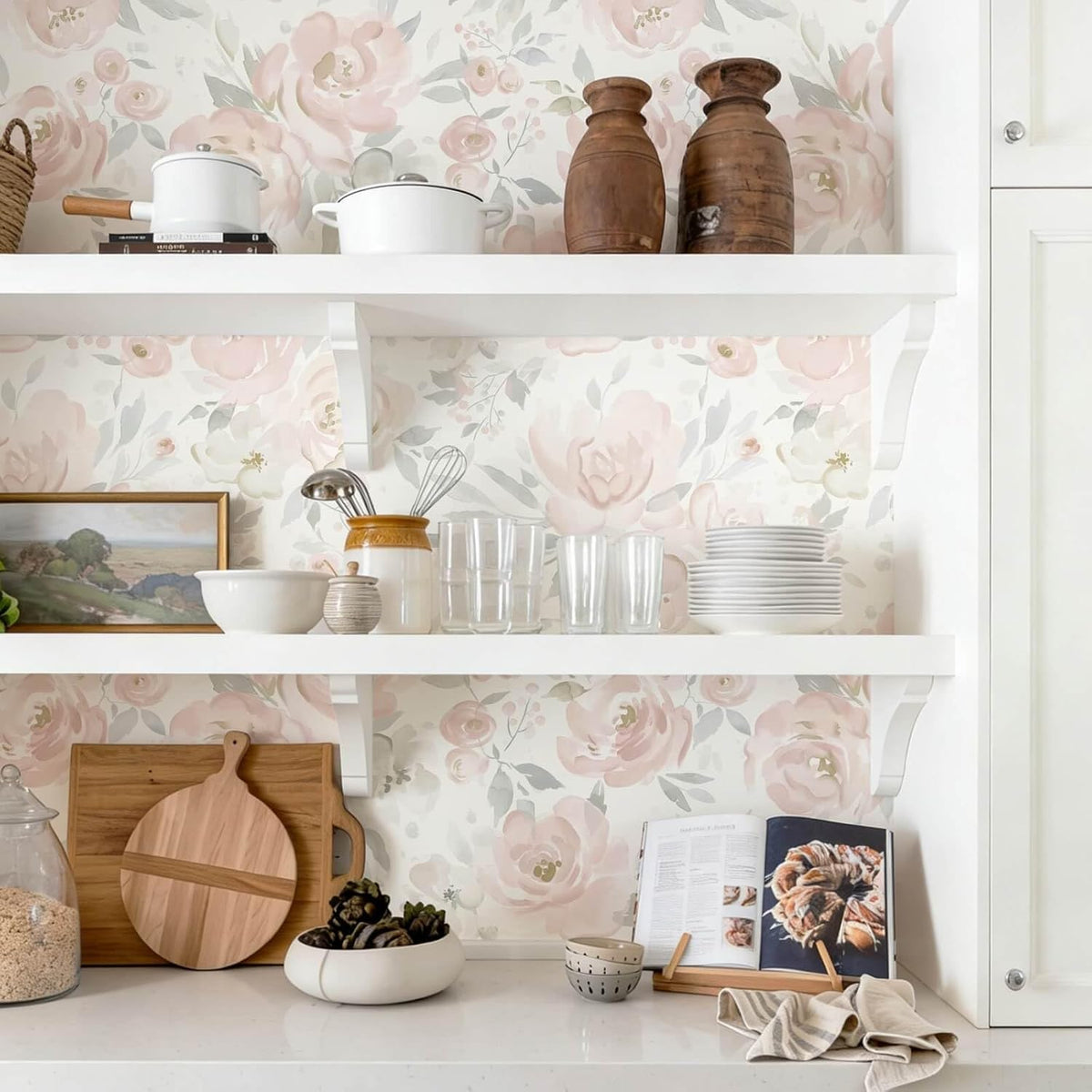 Heroad Peel and Stick Wallpaper Floral Wallpaper Pink Flower Contact Paper Rose Removable Self-Adhesive Wall Paper for Cabinets Bedroom Bathroom Stick on Walls Papel Tapiz para Pared 17.3''x78.7''