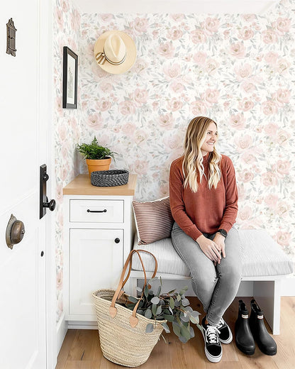 Heroad Peel and Stick Wallpaper Floral Wallpaper Pink Flower Contact Paper Rose Removable Self-Adhesive Wall Paper for Cabinets Bedroom Bathroom Stick on Walls Papel Tapiz para Pared 17.3''x78.7''