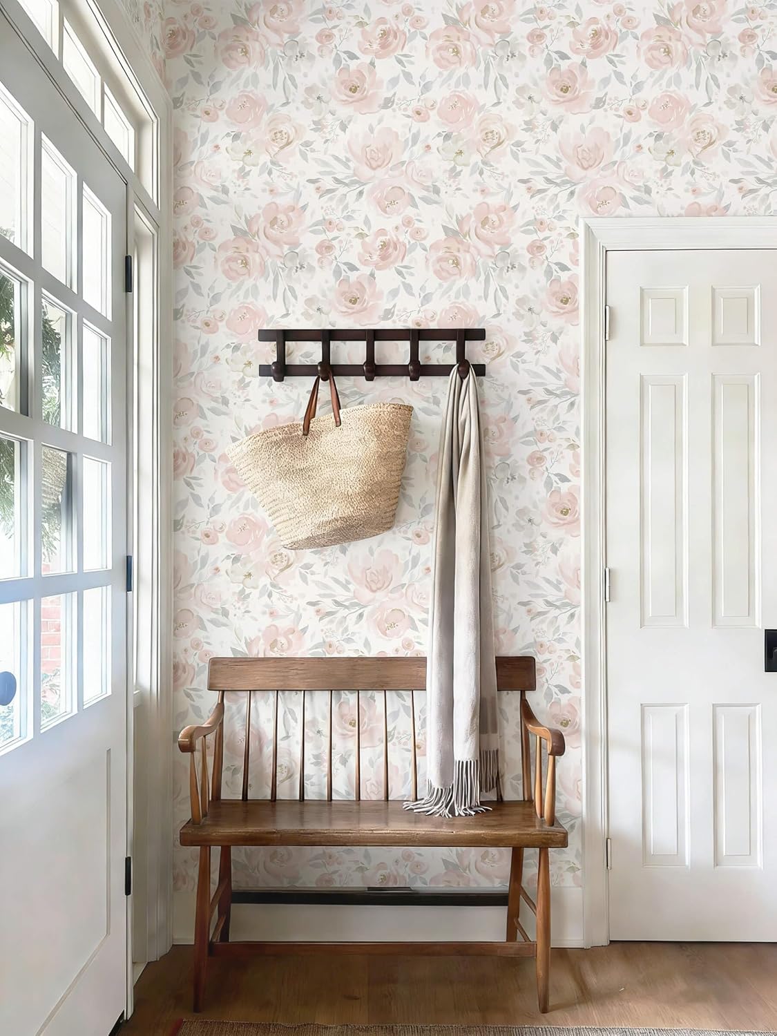 Heroad Peel and Stick Wallpaper Floral Wallpaper Pink Flower Contact Paper Rose Removable Self-Adhesive Wall Paper for Cabinets Bedroom Bathroom Stick on Walls Papel Tapiz para Pared 17.3''x78.7''